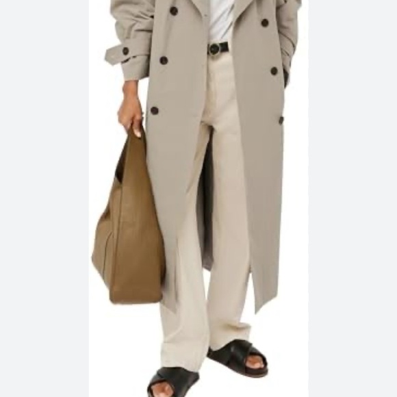 Farktop Women’s Oversized Long Trench Coat Double Breasted Fully Lined NWOT Sz M - Picture 3 of 9